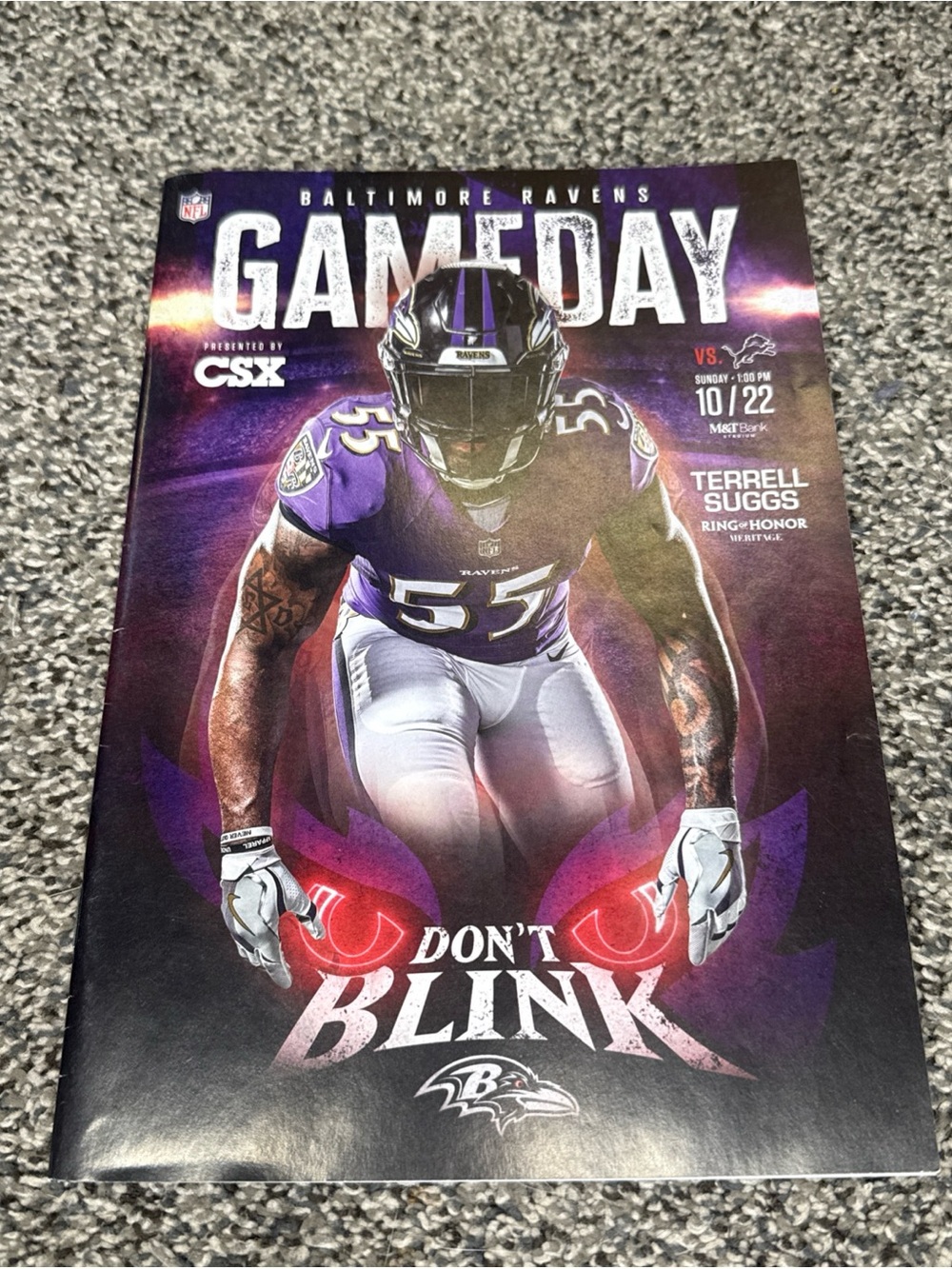 2023 Baltimore Ravens Gameday Magazine Terrell Suggs Ring Of Honor - P. Queen